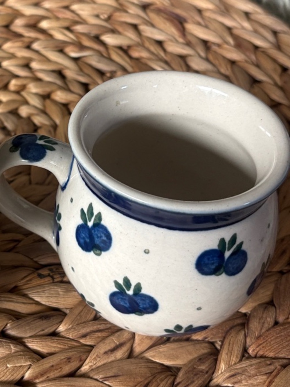Polish Pottery - Hand-Painted Blueberry Ceramic Mugs - Set of 2